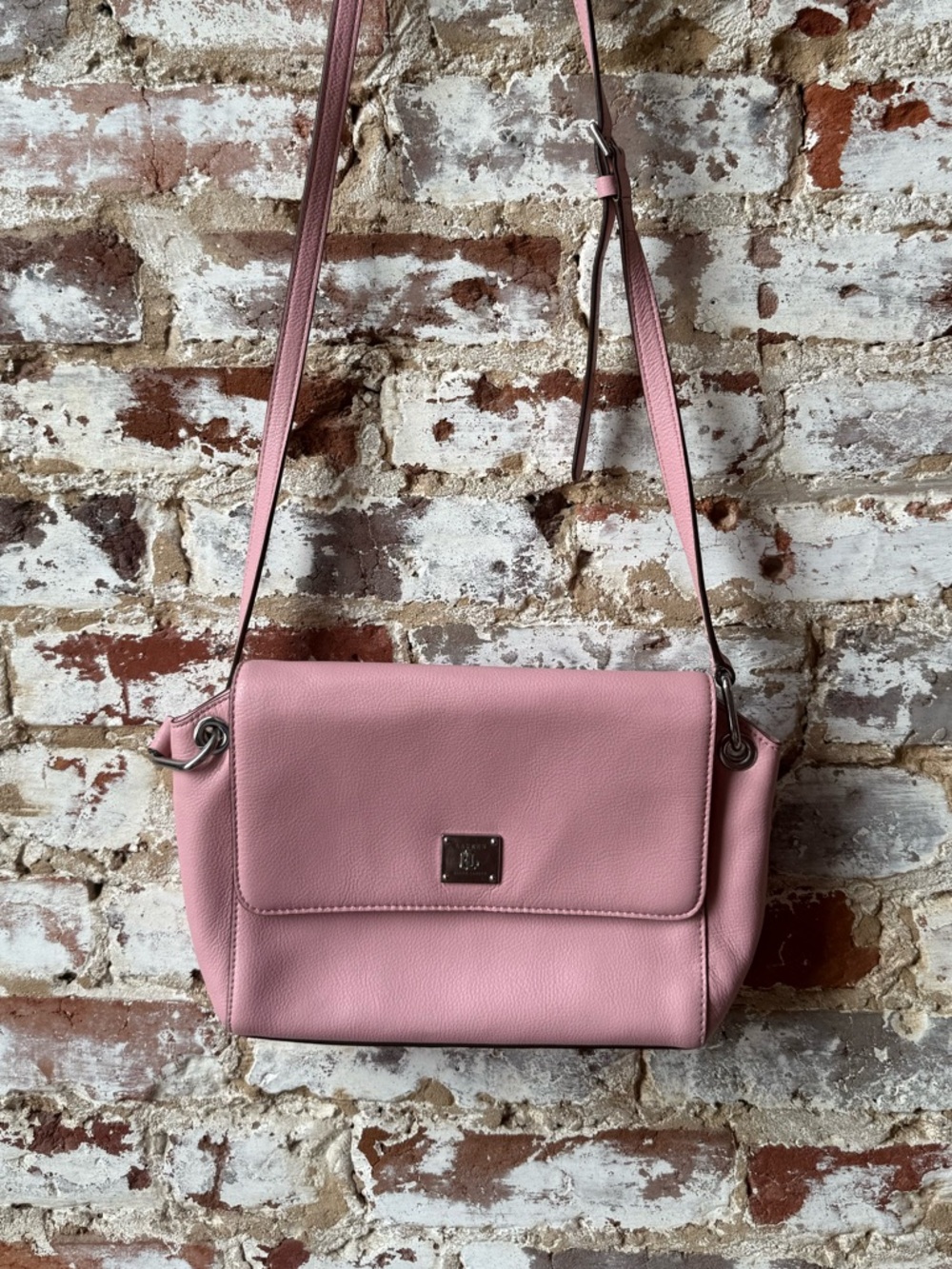 Lauren Ralph Lauren Pink Pebbled Leather Crossbody Bag